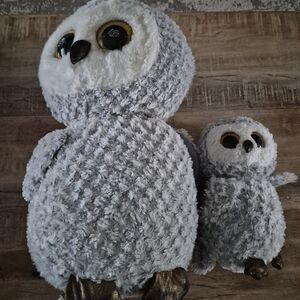Adorable Gray Owl Plush Set Ty Beannie  Boos